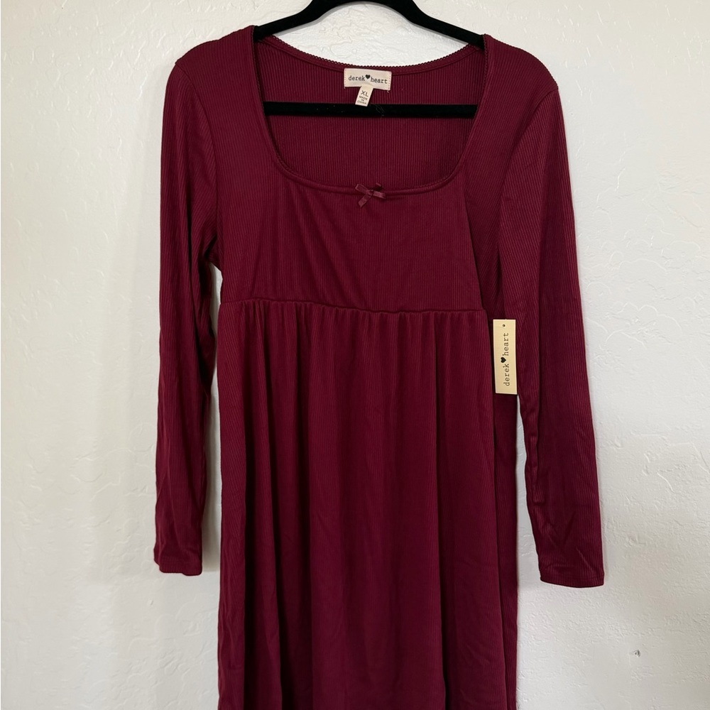 Derek Heart Burgundy Babydoll Long Sleeve Dress Size XL NWT